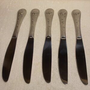 Set of 5 Cambridge Sea Turtle Marine Life Satin Stainless Serrated Dinner Knives